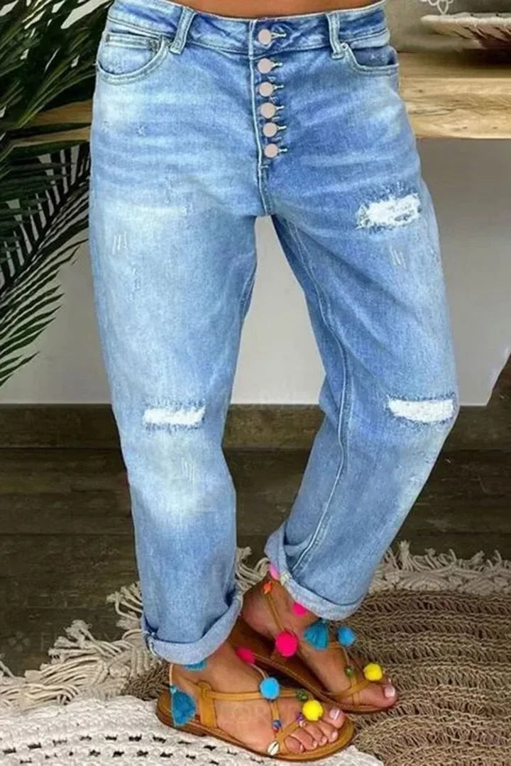 Ripped Jeans for Women Hole High Waist Mom Jeans Flare Pant Denim Autumn 2024 Casual Long Streetwear Trousers Capris Baggy Jeans