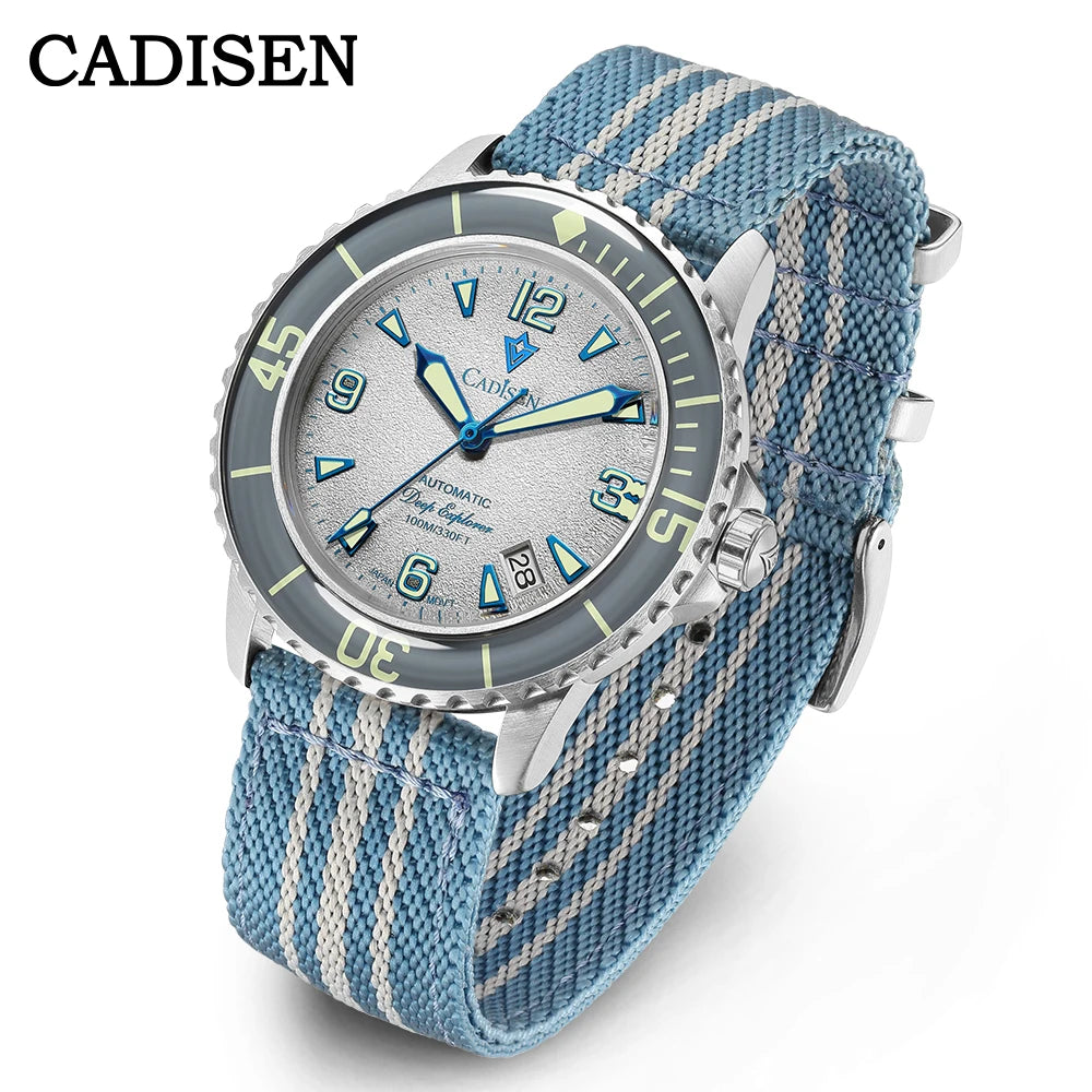 CADISEN 2025 New Automatic Mechanical Watch Man Canvas Strap Leisure Wristwatch NH35A Luxury Black Luminous Waterproof Watches