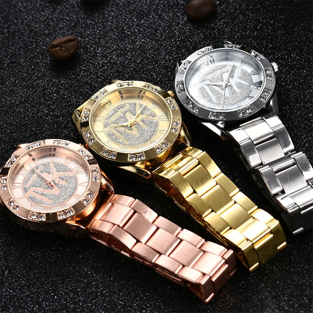 Women Watches Diamond Unisex Quartz Wristwatch For TVK Logo Fashion Stainless Steel Bracelet Gold Men Trendy Clock Watches