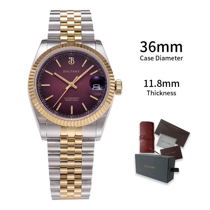 Baltany 2024 New Retro 36Mm Men's Automatic Mechanical Watch Nh35 Sapphire Stainless Steel Waterproof 10Bar Luminous C3 Reloj Ho