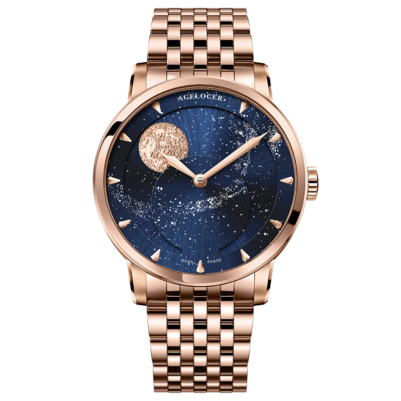 AGELOCER Original Astronomer Watch Men's Business Luxury Gold Watch Automatic Mechanical Moon Phase Watch Birthday Gift for Men