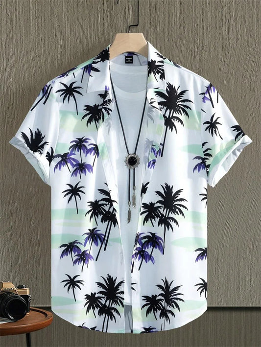 Men's Hawaiian Shirt Simple Printed Retro Fashion Shirt Loose Oversized Comfort Casual Short Sleeve Harajuku Vintage Clothing