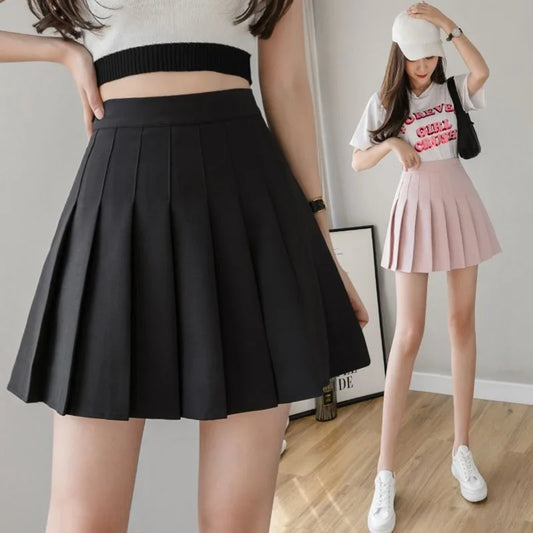 Women High Waist Pleated Skirt Summer Casual Kawaii A-line Plaid Black Tennis Japanese School Uniform Mini Short Skirts For Girl