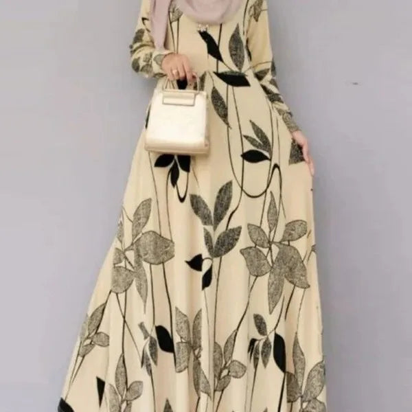 Muslim Printed Long Sleeve Dress for Women Casual Bohemian Robes Holiday Muslim Dress Dubai Full Length Abaya Turkey Spring Robe