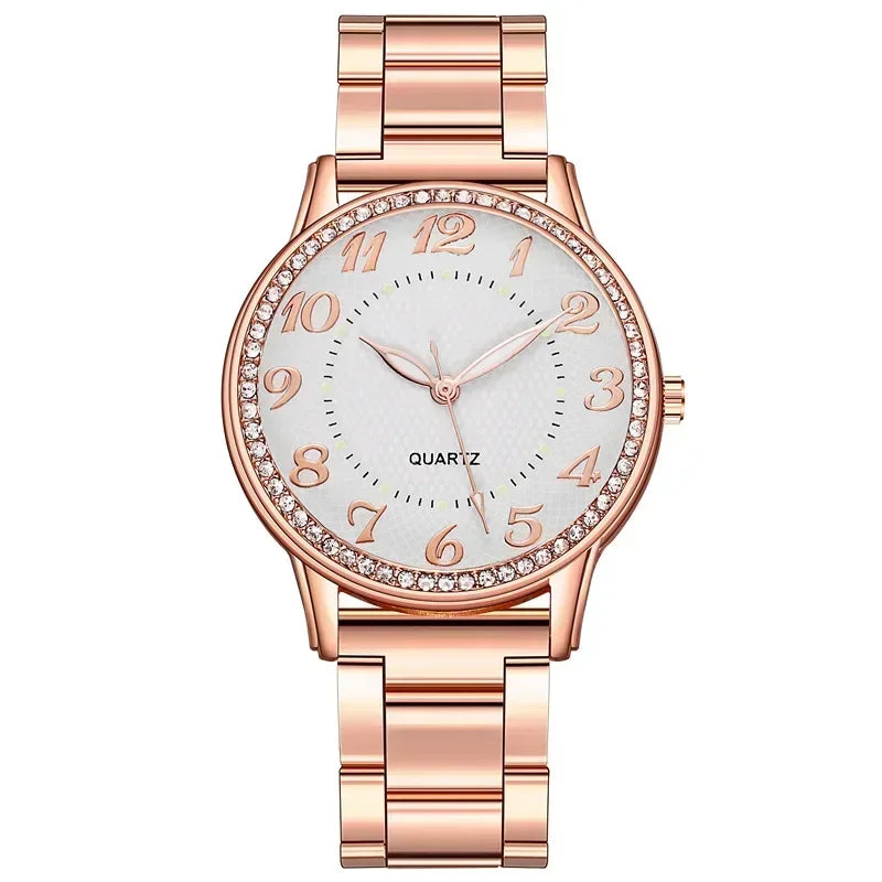 Luxury Brand Women Watch 2024 New Fashion Simple Rhinestone Steel Band Watch Ladies Big Dial Quartz Clock Bracelet Clock