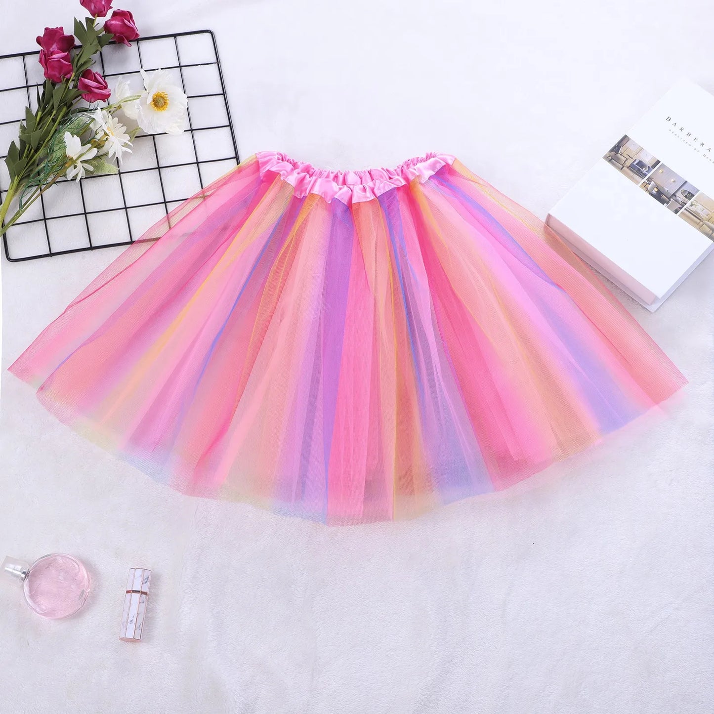 Women Short Tutu Skirt Elastic Waist Multicolor Patchwork Tulle Fluffy Dance Party Ballet Perform Festival Adult Skirt