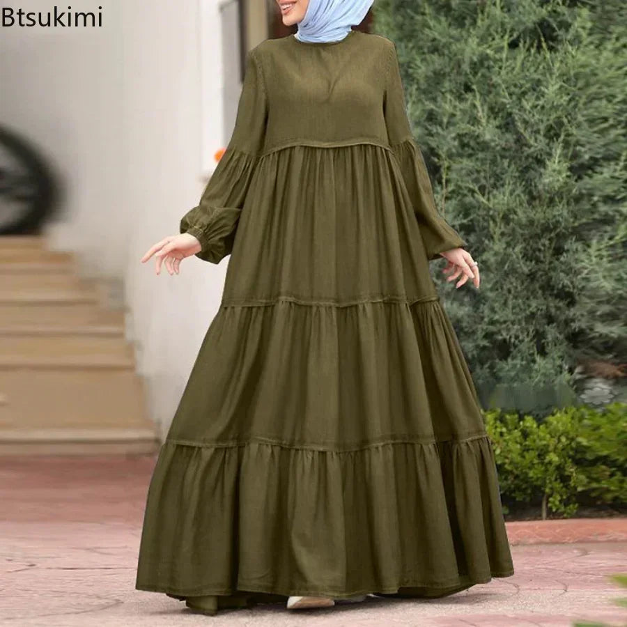 New 2025 Women's Casual Sun Dress Fashion Loose Muslim Dress Abaya Long Sleeve Islam Clothing  Abayas Women Dubai Robe Oversized