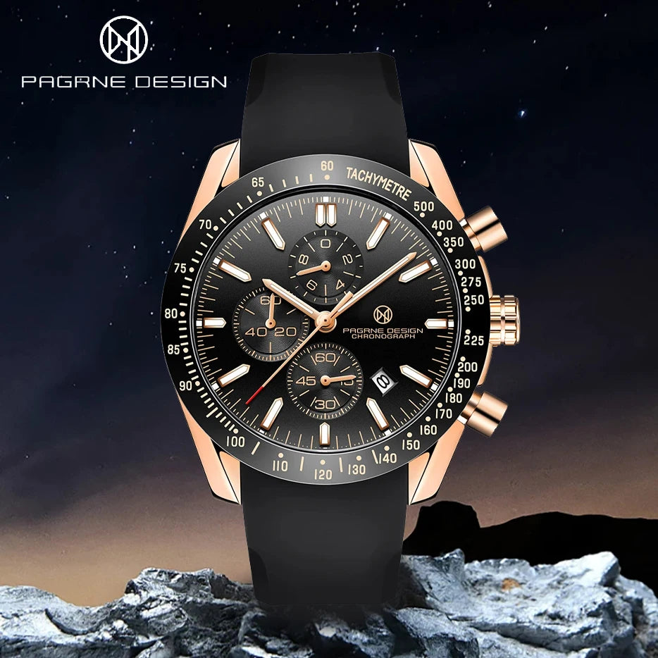 Pagane Design 2024 New Men's Quartz Chronograph Luxury Sapphire Stainless Steel Waterproof 3Bar Night Light C3 Casual Watch