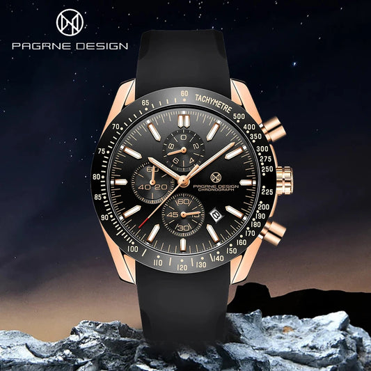 Pagane Design 2024 New Men's Quartz Chronograph Luxury Sapphire Stainless Steel Waterproof 3Bar Night Light C3 Casual Watch