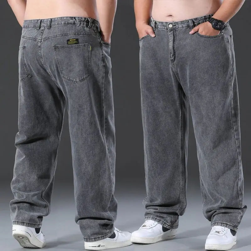 Work Wear Straight Baggy Jeans Trousers Men Casual Wide Leg Classic Durable Gray Denim Pants Big size Clothes Male 2023 New