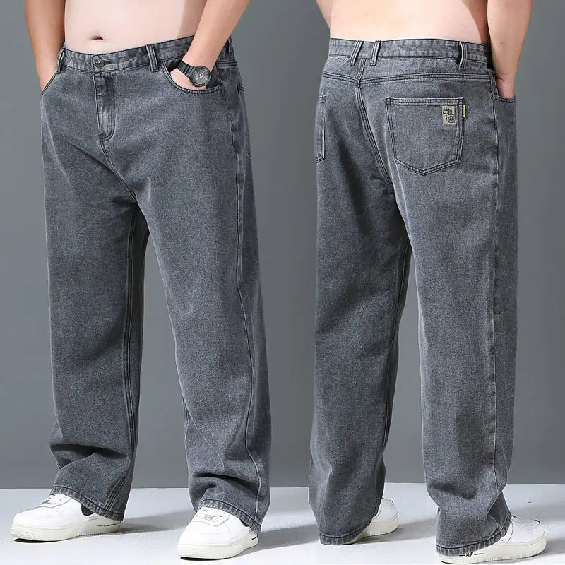 Work Wear Straight Baggy Jeans Trousers Men Casual Wide Leg Classic Durable Gray Denim Pants Big size Clothes Male 2023 New