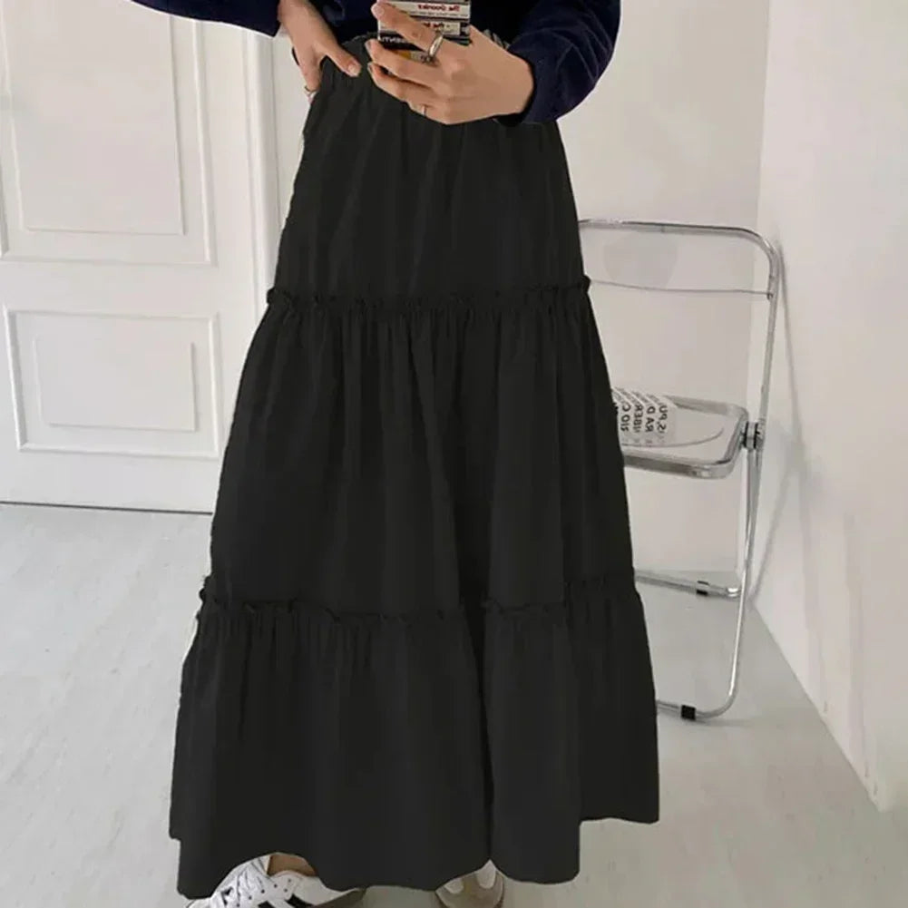 Women Pleated Cake A-Line Boho Long Skirts Fashion Flowy Tiered Maxi Longuette