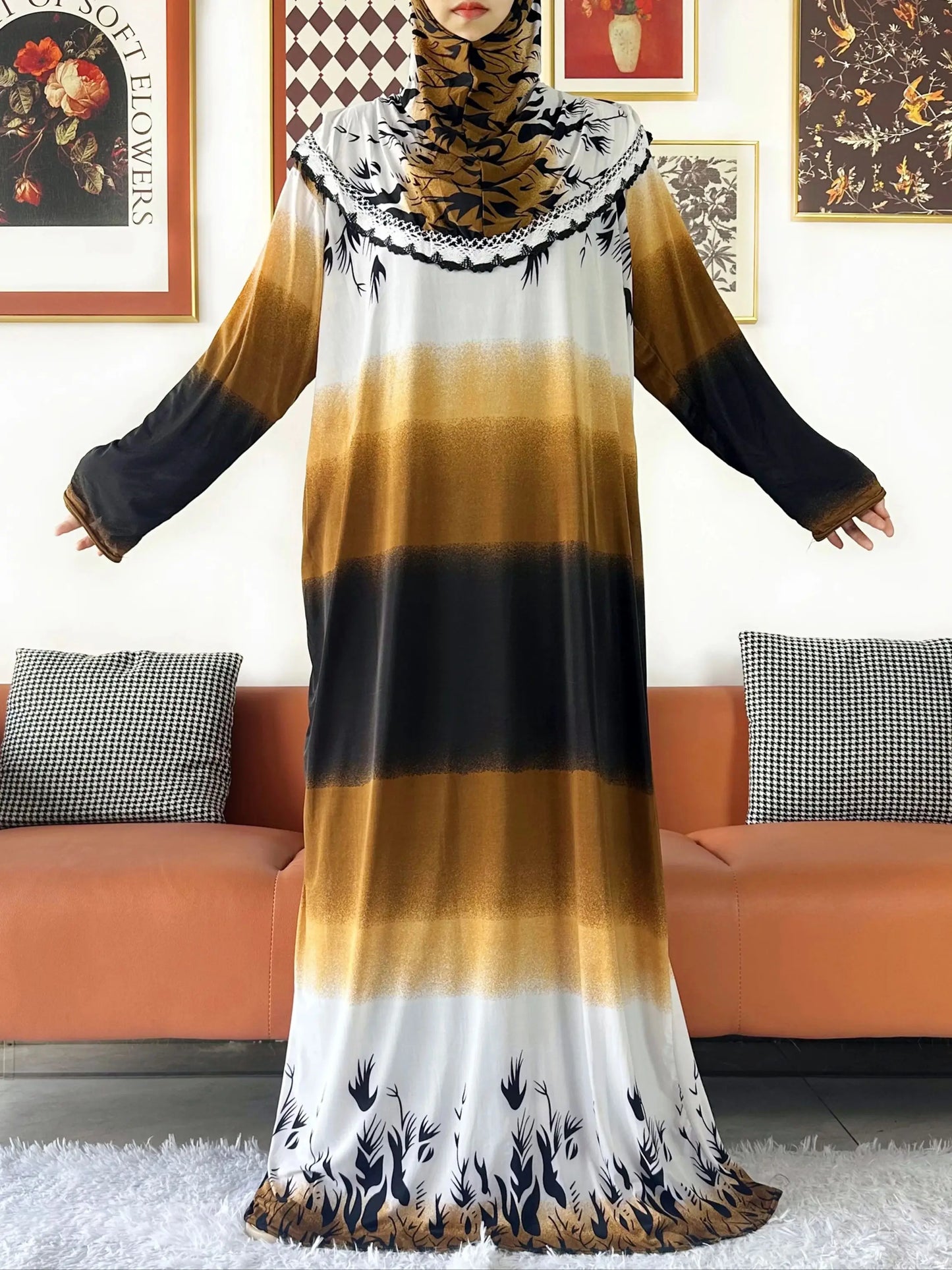 Promotion New Muslim Ramadam Prayer Garment Dress Attached Hijab Pray Khimar Kaftan Abaya Robe Hijab Middle East Clothing