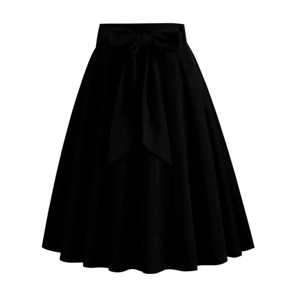 Summer Style Solid Women's Vintage Swing Pin Up Casual Runway Skirts High Waist Black Green Red Cocktail Tunic Knee Length Skirt