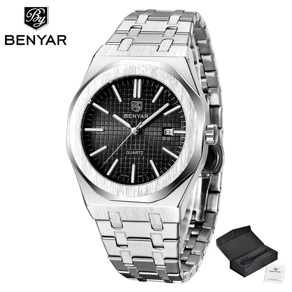 BENYAR Quartz Watch Luxury men's wristwatch Casual Fashion Waterproof Multifunctional Automatic Luminous reloj hombre BY5156 M