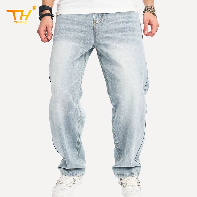 TINGHUO Men's Baggy Jeans Loose Button Fly Straight Leg Jeans Casual Denim Pants Men Designer Y2k Clothes pantalones hombre