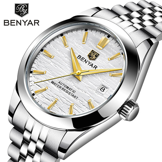 Benyar New Automatic mechanical wristwatch BY5209 Fashion Classic Watch Stainless steel With calendar watch for men reloj