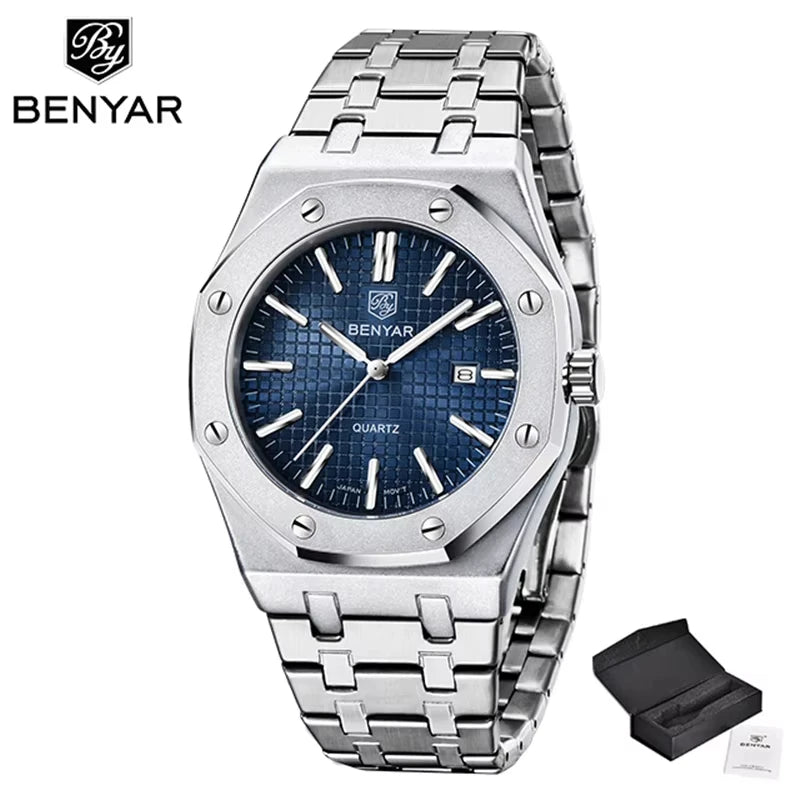 BENYAR Quartz Watch Luxury men's wristwatch Casual Fashion Waterproof Multifunctional Automatic Luminous reloj hombre BY5156 M