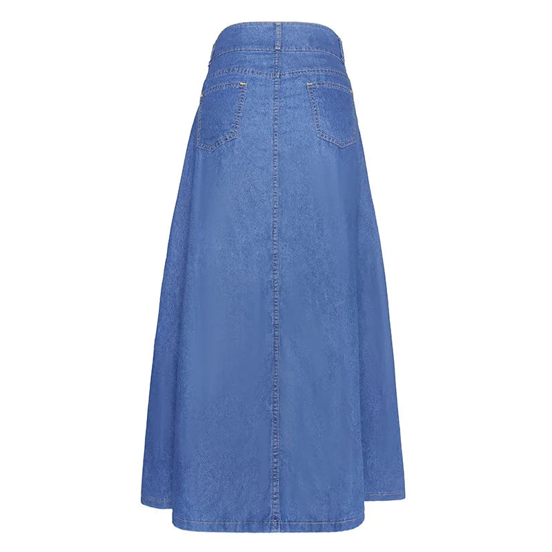 Skirts Women A Line Long Skirt Slim Fit High Waist Elegant Splice Denim Sexy Casual Regular Pocket Button Solid Summer 2024