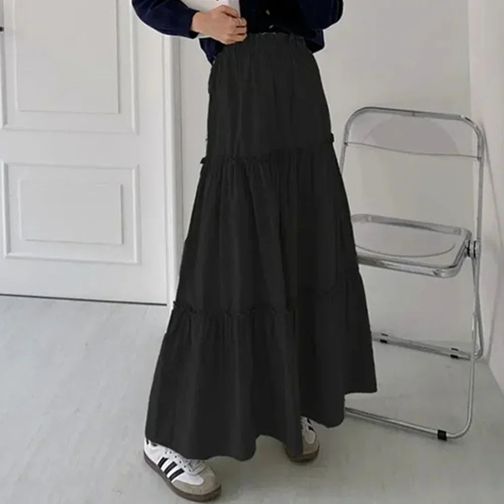 Women Pleated Cake A-Line Boho Long Skirts Fashion Flowy Tiered Maxi Longuette