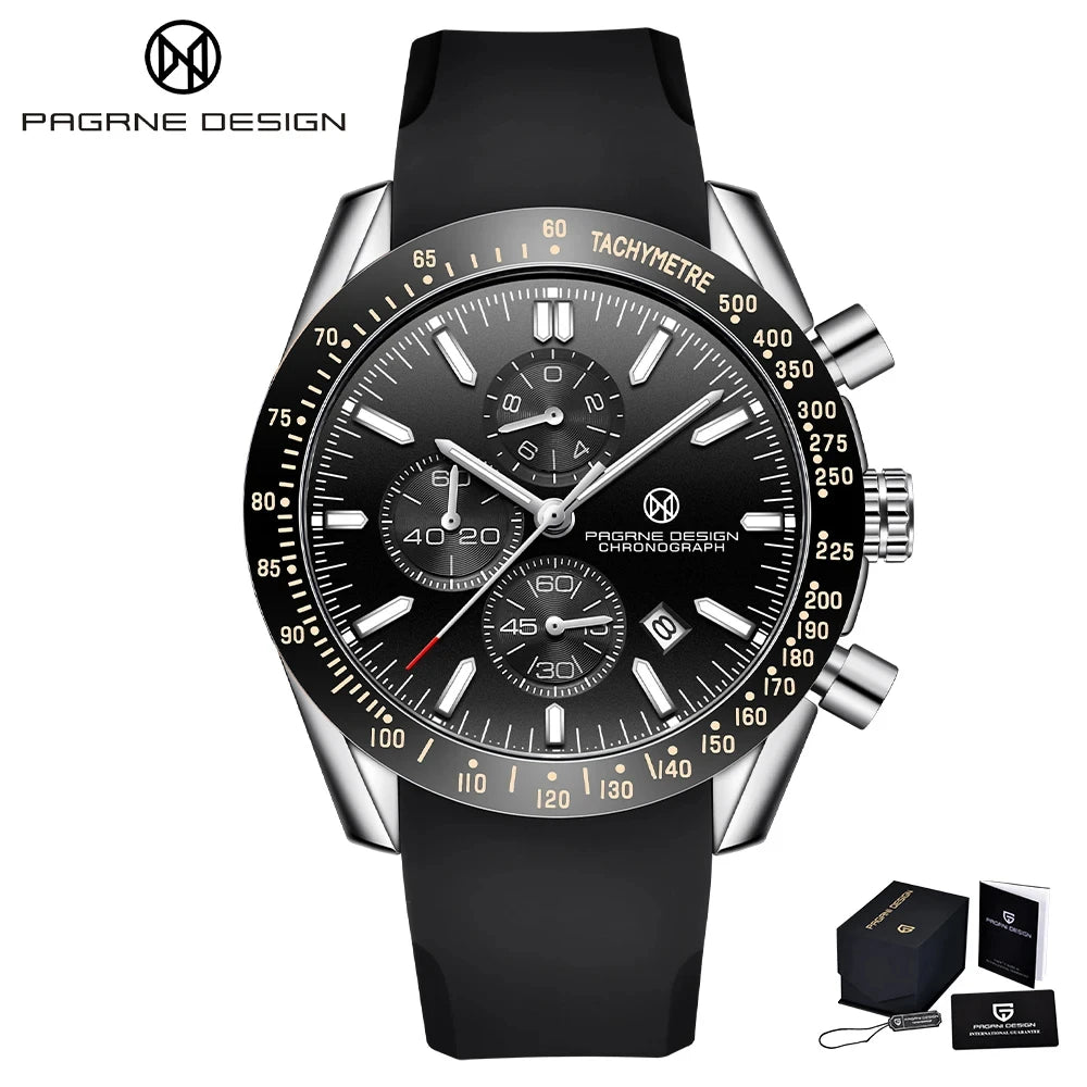 Pagane Design 2024 New 44mm Men's Automatic Quartz Watch Luxury Sapphire Rubber Waterproof 20Bar Classic Casual Reloj Hombre Men