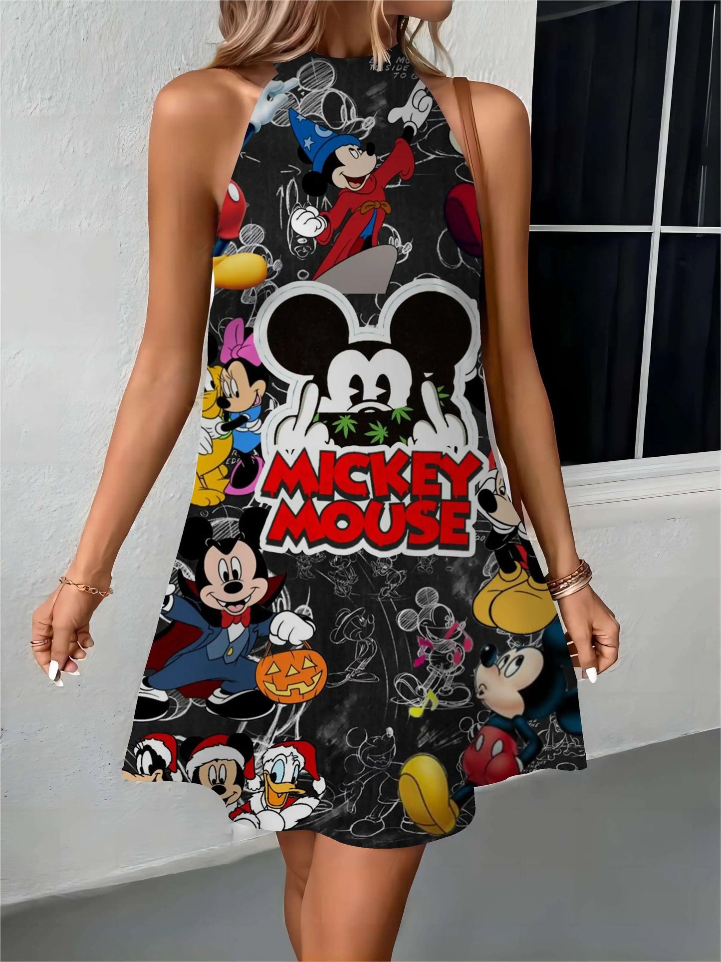 Midi Dresses Beach Dress Minnie Mouse Disney Apron Bow Knot Mickey Off Shoulder Womens Fashion Summer 2024 Elegant Women Party