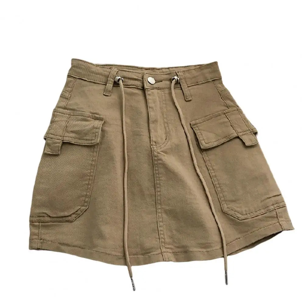 Drawstring High Waist Mini Skirt Women Streetwear Big Pocket Cargo Skirt Woman Fashion 2024 short A Line Skirts Mujer