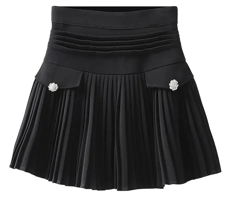 White Pleated Skirt Women  High Waist Skater Skirt Female Korean A-Line High Fashion Casual Short Skirt Women Bottoms