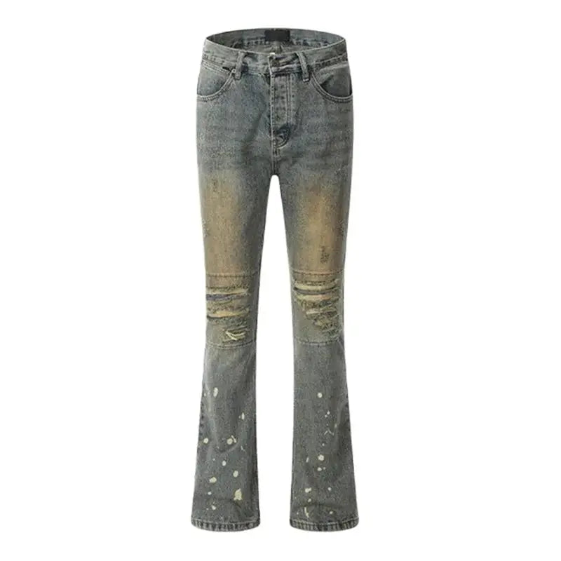 Spring and Autumn High Street Jeans for Men Y2K Straight-leg Pants Splash-ink Button Pocket Washed Trousers A167