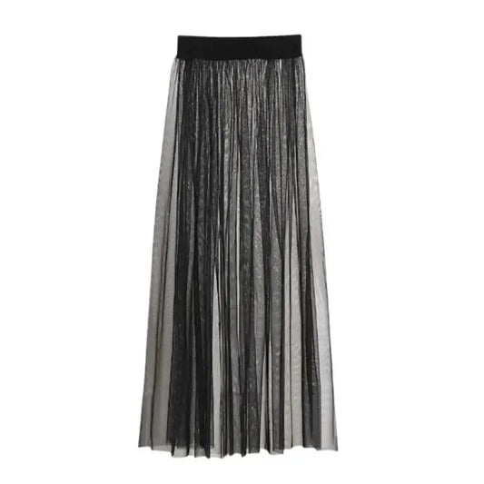 Women's Perspective Mesh Half Skirt Single Layer Long Skirt