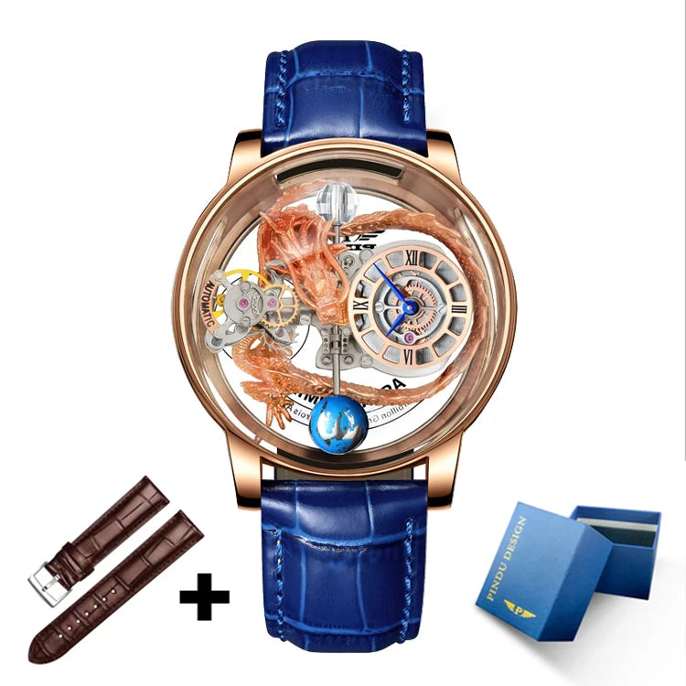 2023 PINDU Watch Men Golden Blue Jacob&Co Celestial Roulette Quartz Watches Man For Leather Business Men Watch Adjustable Time