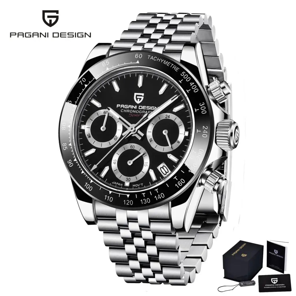 PAGANI Design Men's Quartz Watch VK67 Top Brand Luxury Sports Sapphire Stainless Steel Waterproof 100m Chronograph Reloj Hombre