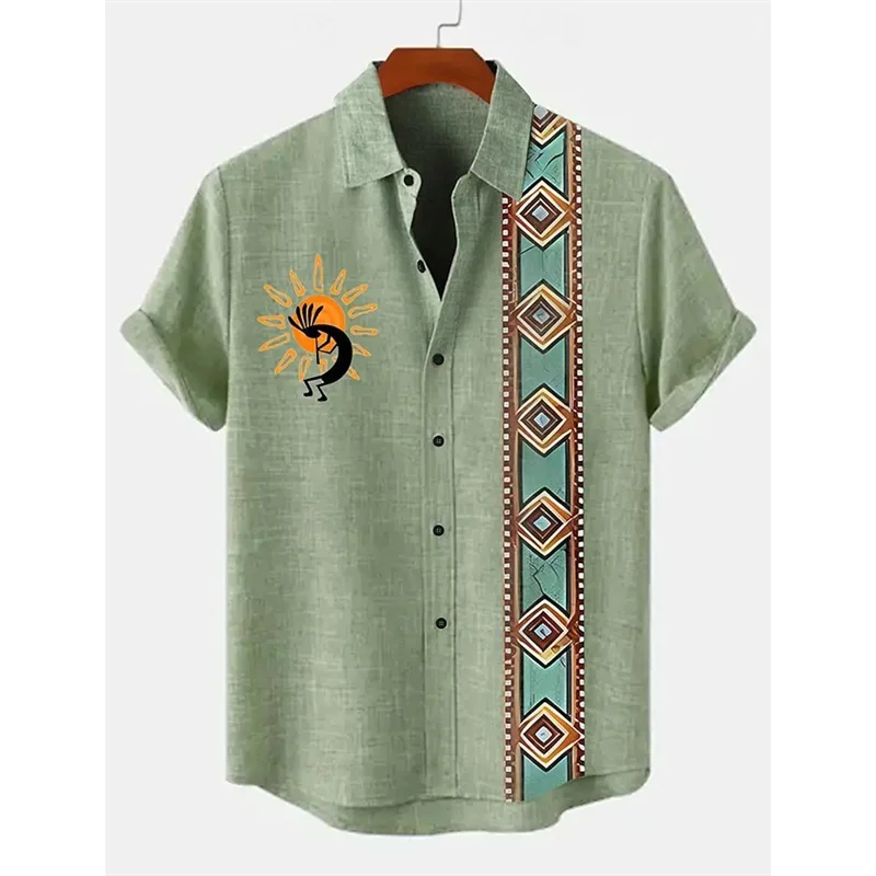 Fashionable and minimalist 3D cotton and linen short sleeved shirt, comfortable hot selling in summer and autumn, African tribal