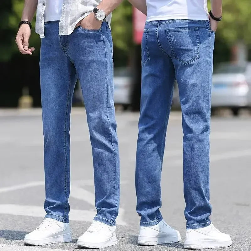 Trend in jeans men thin straight base big size casual denim long pants DN0556