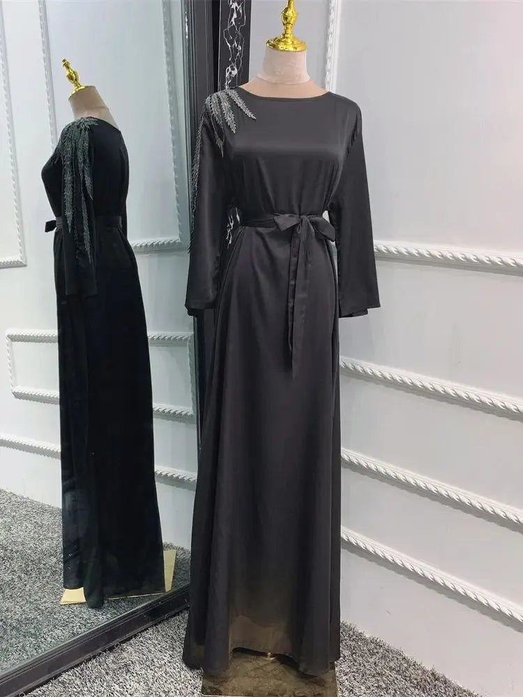 Ramadan Eid Satin Abaya Damen Luxury Islam Muslim Prayer Clothes Women Dress Kebaya Kaftan Robe Musulmane Caftan Marocain Femme