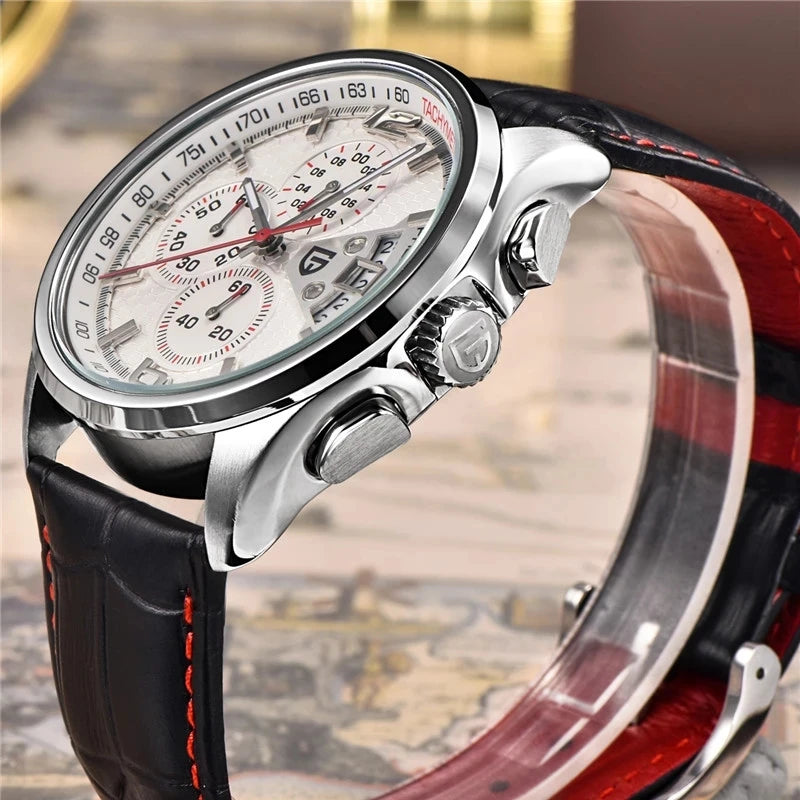 Pagani Design 47Mm Fashionable Sports Men's Quartz Watch with Calendar Glass Leather Strap Waterproof 3Bar Reloj Hombre Watches