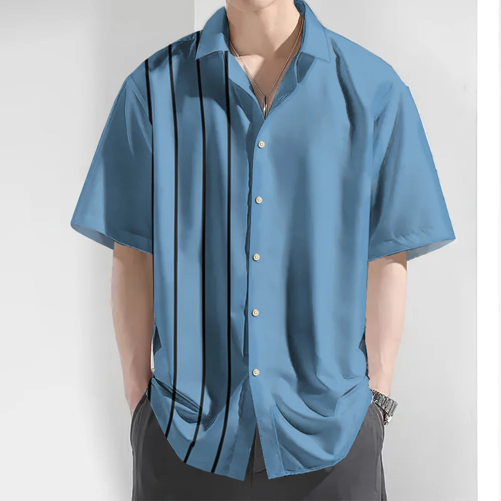 2024 3d Striped Print Men's Shirt Summer Casual Short Sleeve Tops Loose Oversized Hawaiian Shirts For Men Quick Dry Man Clothing