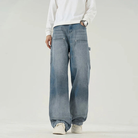 Vintage Jeans Men's Trend Baggy Straight Versatile Denim Pants Korean Fashion High Street Loose Casual Trousers Streetwear New