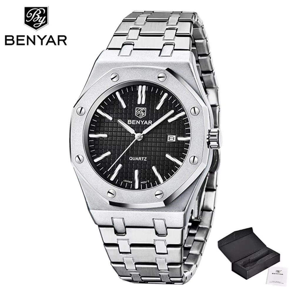 BENYAR Quartz Watch Luxury men's wristwatch Casual Fashion Waterproof Multifunctional Automatic Luminous reloj hombre BY5156 M