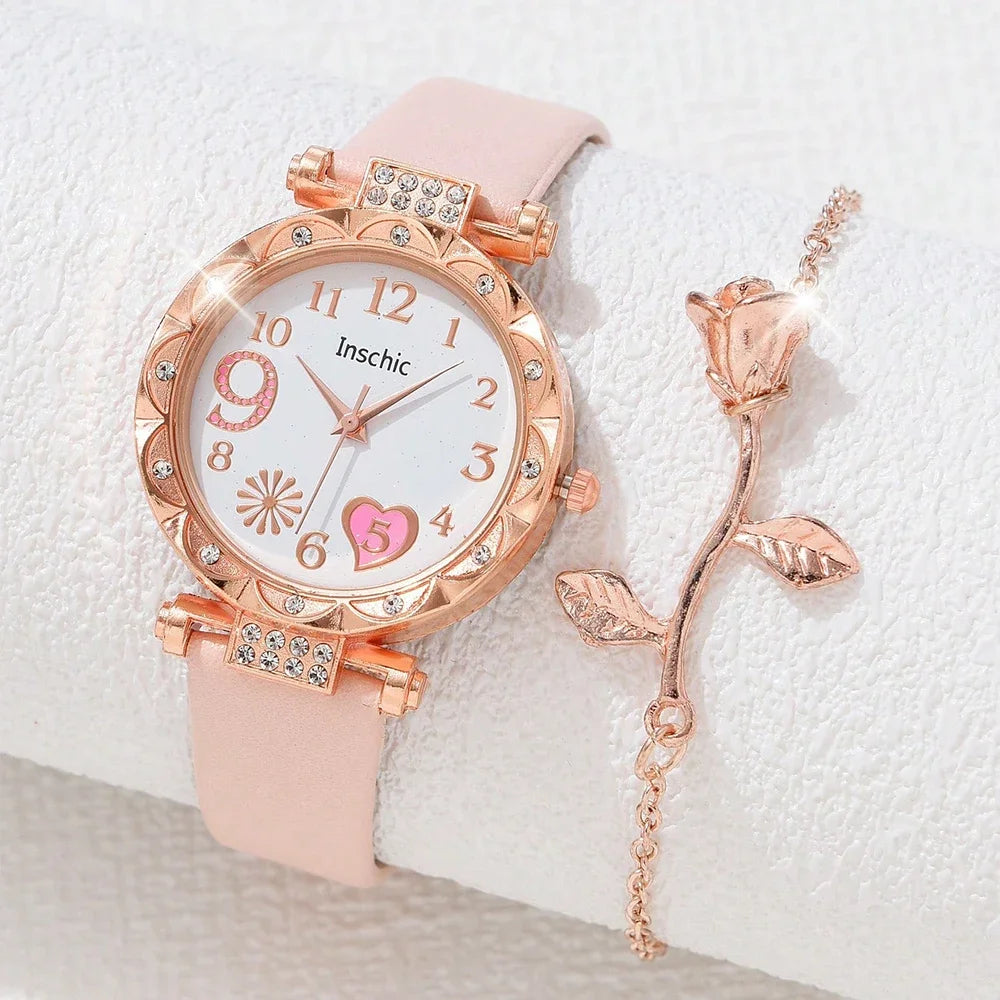 Luxury Fashion Women Watch Multi-color PU Leather Strap Ladies Quartz Wristwatch Alloy Bracelet for Ladies Gift Relógio Feminino