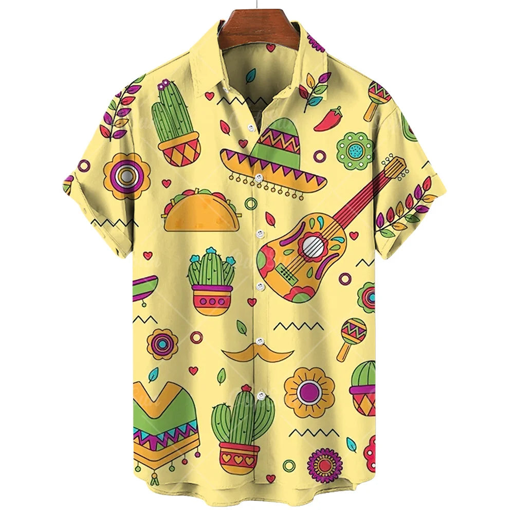 Vintage Men's Shirt Mexican style 3D Print Men's Clothing Summer  Casual Hawaii Beach Hawaiian Harajuku Fashion Holiday Shirt