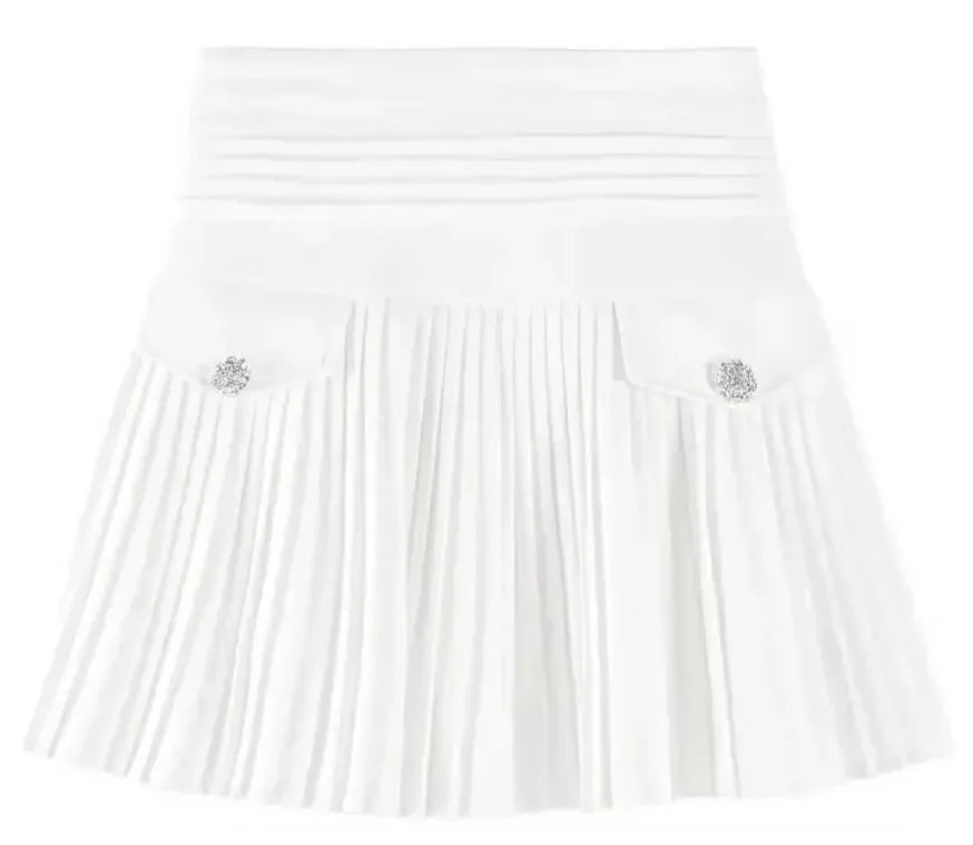 White Pleated Skirt Women  High Waist Skater Skirt Female Korean A-Line High Fashion Casual Short Skirt Women Bottoms