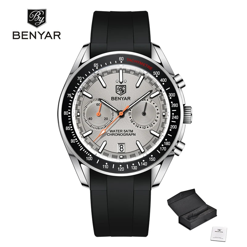 BENYAR 2023 New Moon Luxury Quartz Chronograph Men Watches Sports Waterproof Automatic Watch For Men Luminous Clock Reloj Hombre