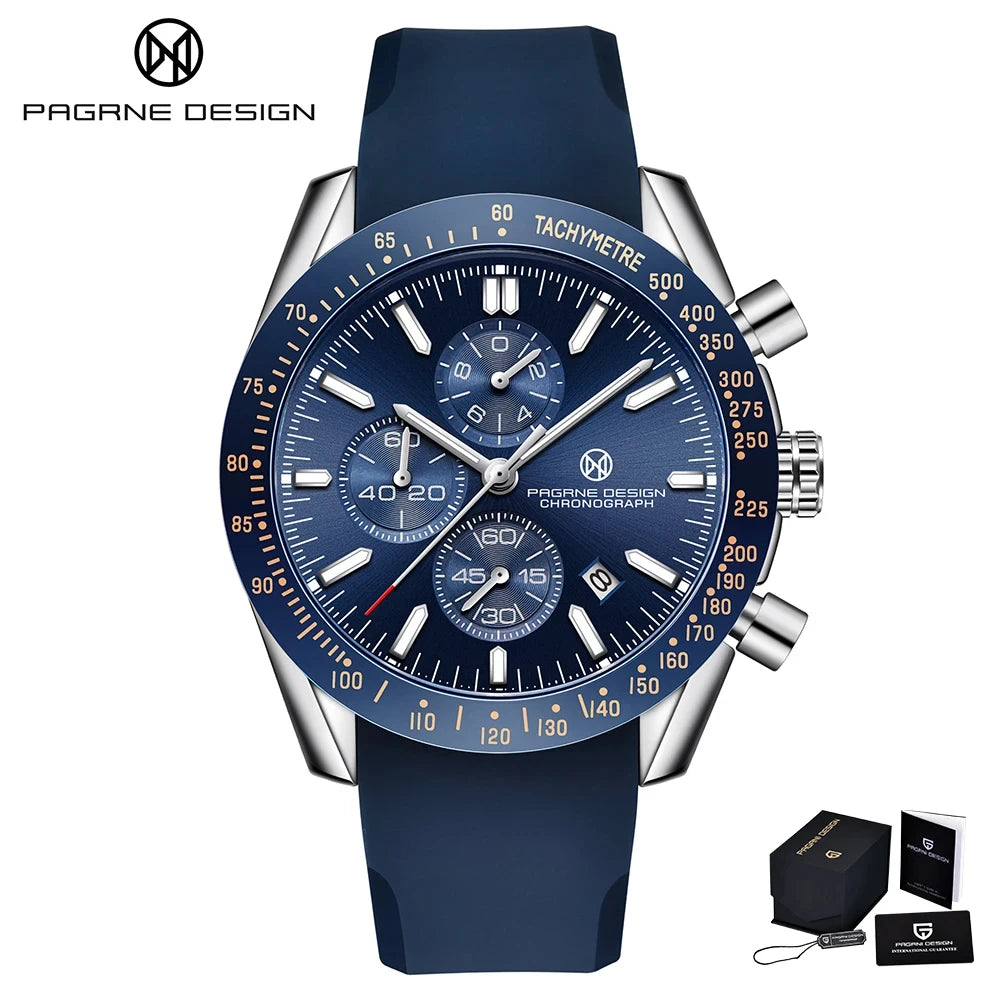 Pagane Design 2024 New 44mm Men's Automatic Quartz Watch Luxury Sapphire Rubber Waterproof 20Bar Classic Casual Reloj Hombre Men