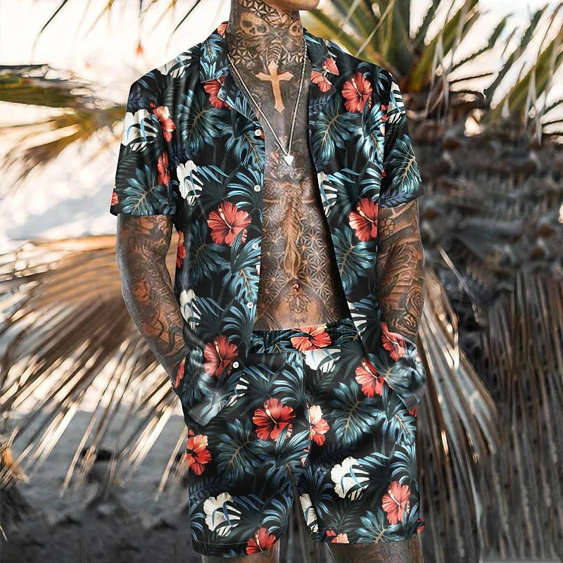 Fashion Palm Leaf Floral Pattern Hawaiian Shirts Trendy Summer Short Sleeve 3D Printed Beach Shirts For Men Casual Vacation Tops