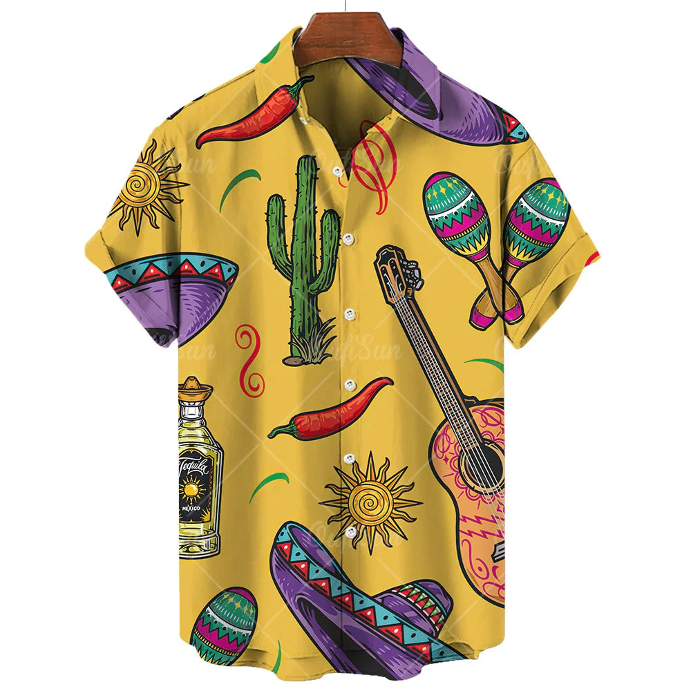 Vintage Men's Shirt Mexican style 3D Print Men's Clothing Summer  Casual Hawaii Beach Hawaiian Harajuku Fashion Holiday Shirt