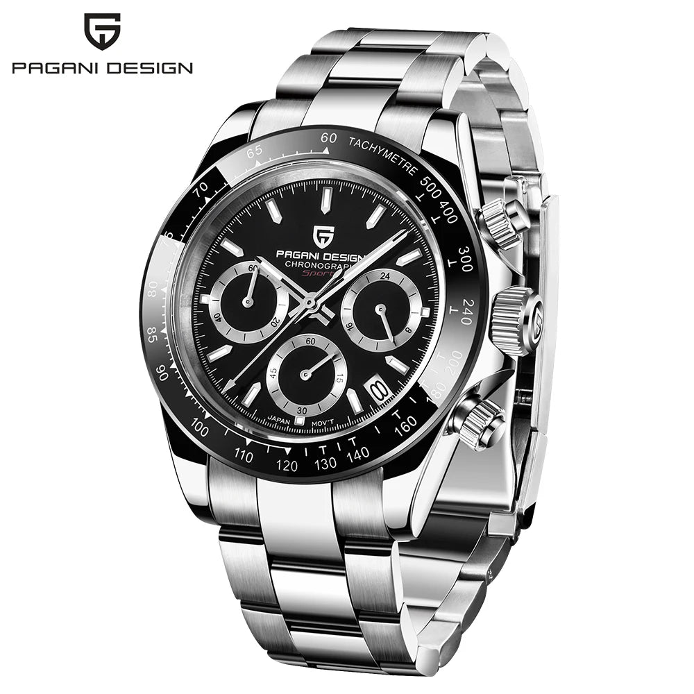 PAGANI DESIGN New Ceramic Bezel Men Quartz Wristwatches Luxurys Sapphire Glass Chronograph 100m Waterproof Stainless Watches Men