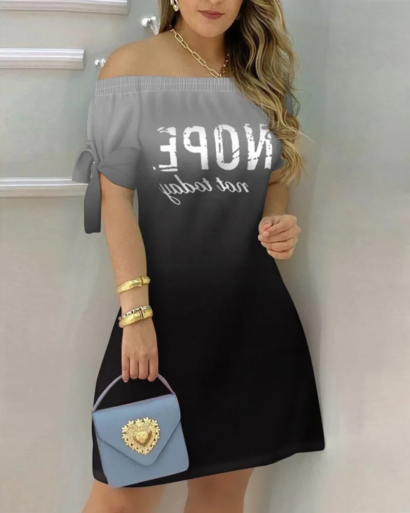 Fashionable Sexy Women's Print Dress Women's Word Shoulder Short -sleeved A -line Dress Ladies Off The Shoulder Mini Dresses