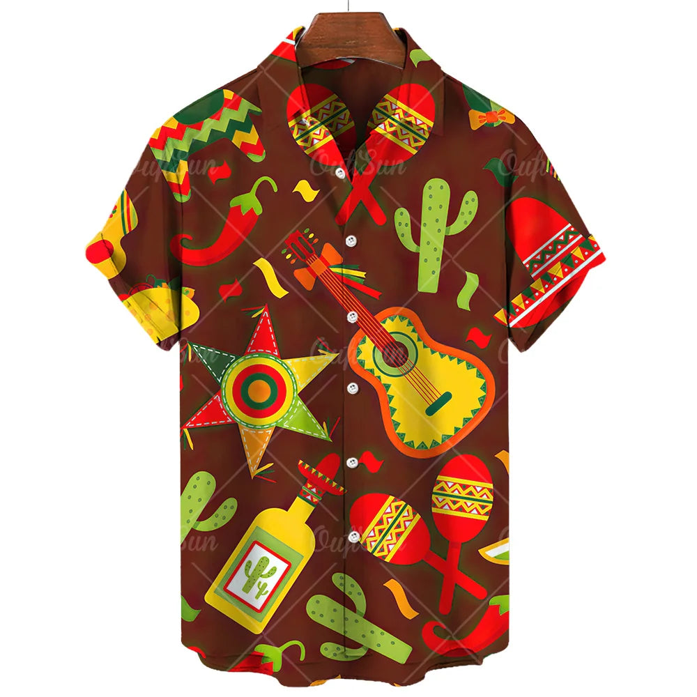 Vintage Men's Shirt Mexican style 3D Print Men's Clothing Summer  Casual Hawaii Beach Hawaiian Harajuku Fashion Holiday Shirt