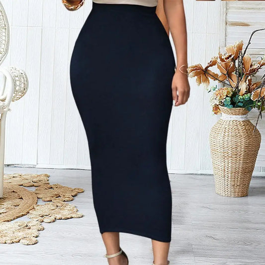 Women Skirt Solid Color Elastic Bodycon High Waist Dating Skirt Match Top Comfortable Mid-calf Length Sheath Skirt Women Garment